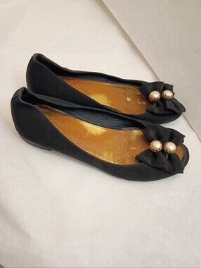Vintage Black Chanel flats  pearl Fabric Size 35 Read